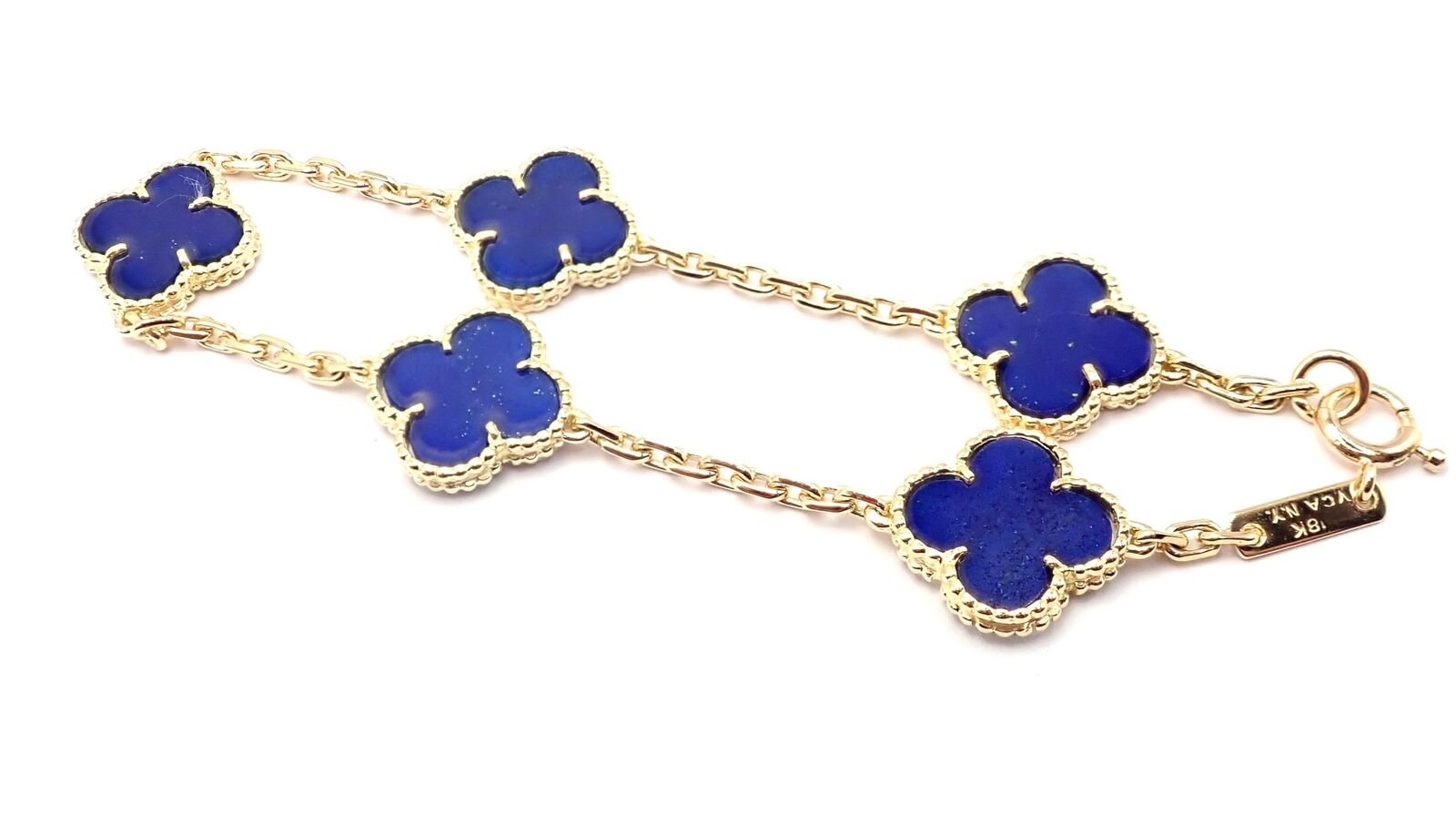 Authentic! Van Cleef & Arpels 18k Gold 5 Motif Alhambra Lapis