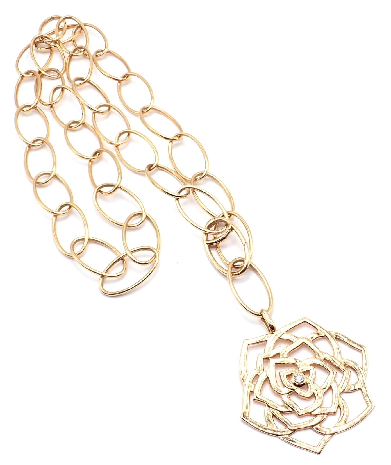 Authentic! Piaget 18k Rose Gold Diamond Large Flower Pendant Link Necklace Cert. | Fortrove