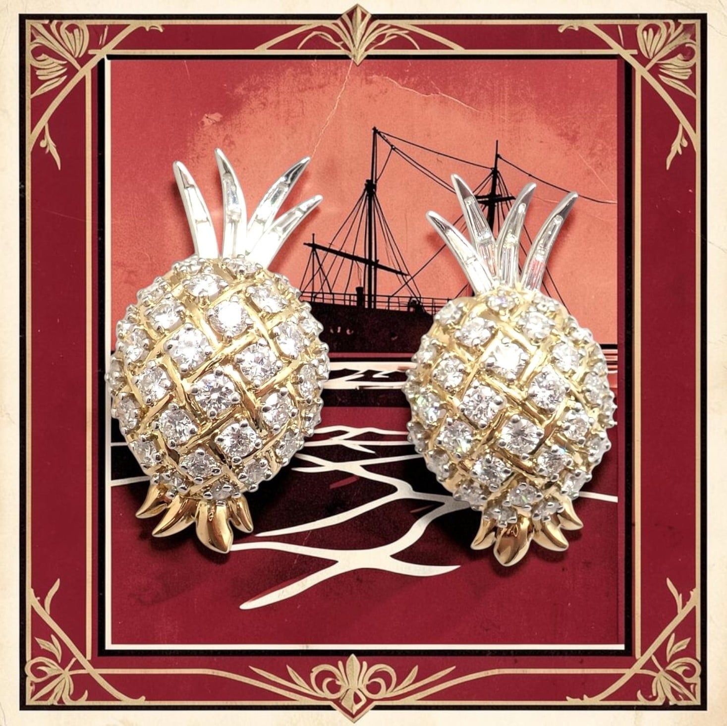 Authentic! Verdura 18k Yellow Gold Platinum Diamond Pineapple Earrings | Fortrove