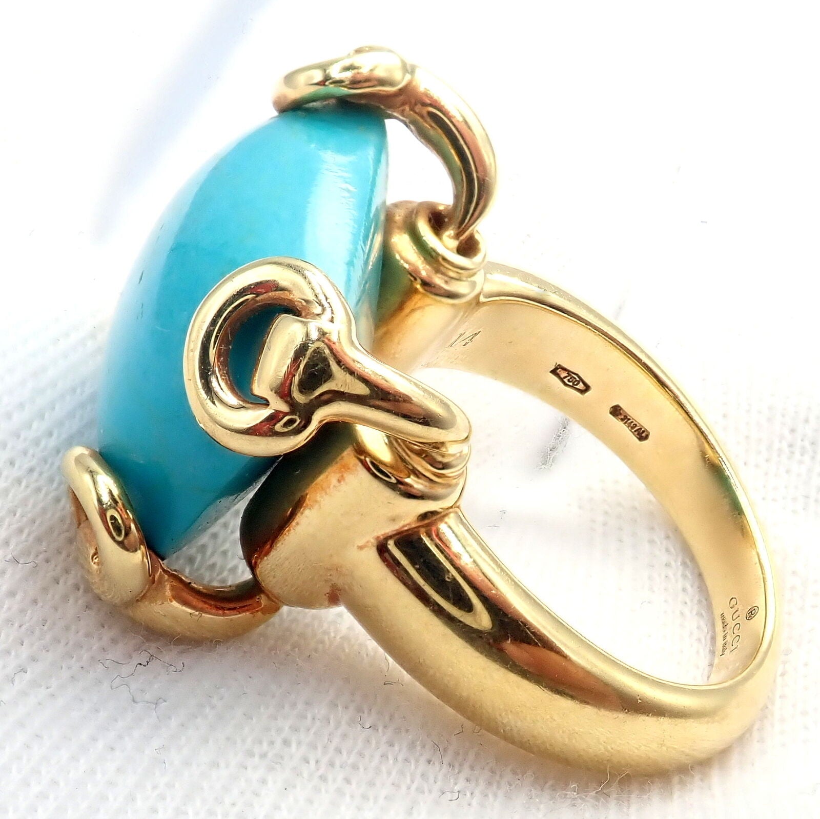 Gucci Jewelry & Watches:Fine Jewelry:Rings Authentic! Gucci 18K Yellow Gold Large Turquoise Horsebit Ring