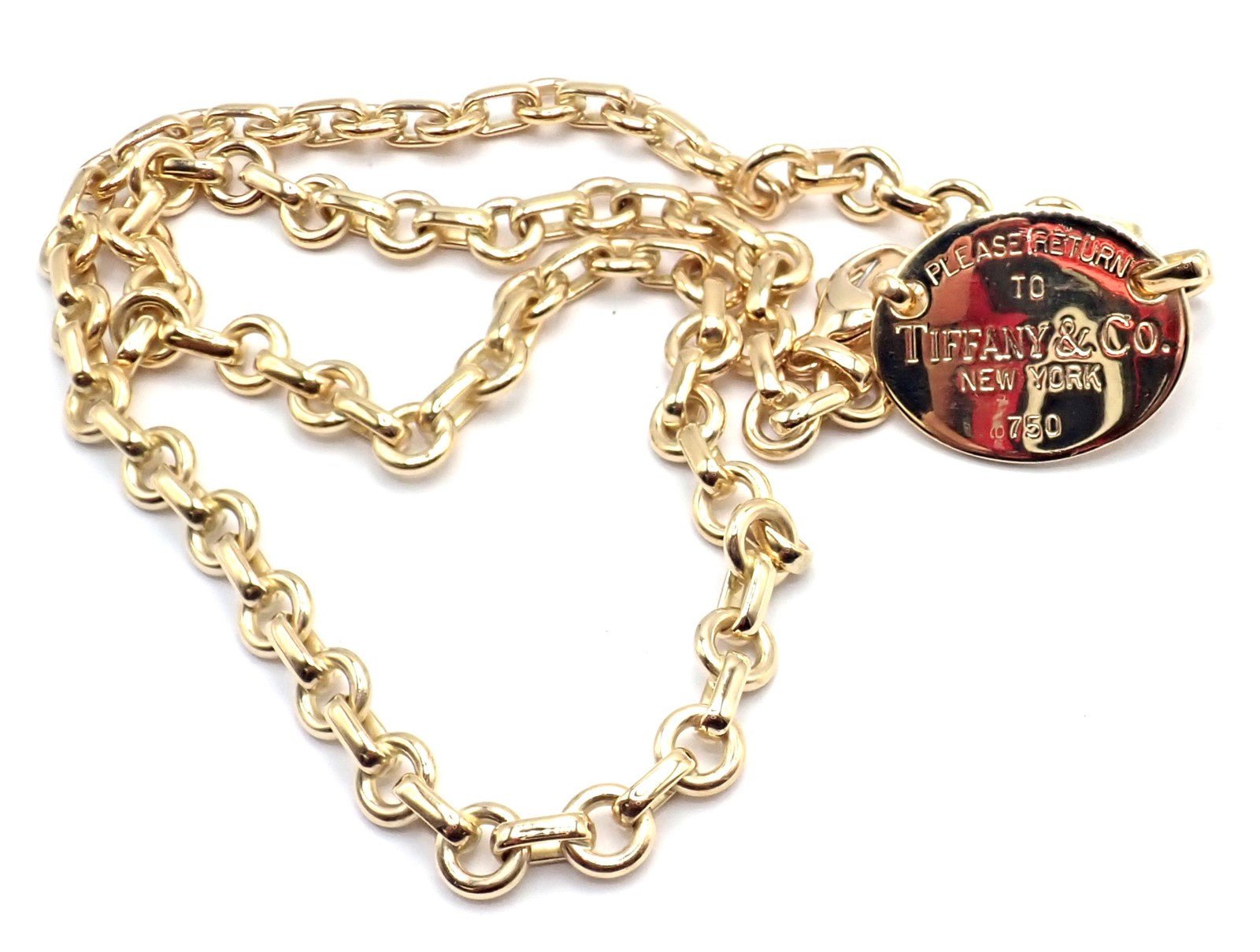 Authentic! Tiffany & Co Return To Tiffany 18k Yellow Gold Oval Tag Link Necklace | Fortrove