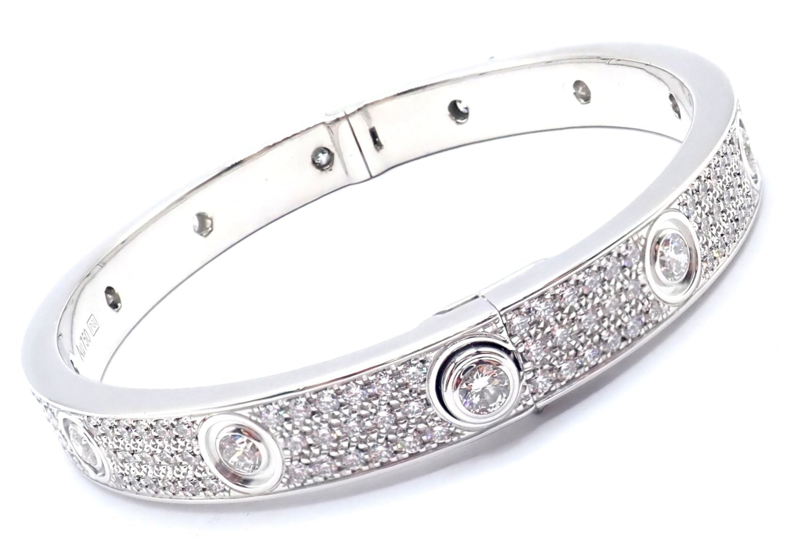 Cartier Jewelry & Watches:Fine Jewelry:Bracelets & Charms Authentic! Cartier Love 18k White Gold Diamond Pave Bangle Bracelet Sz 17 Paper