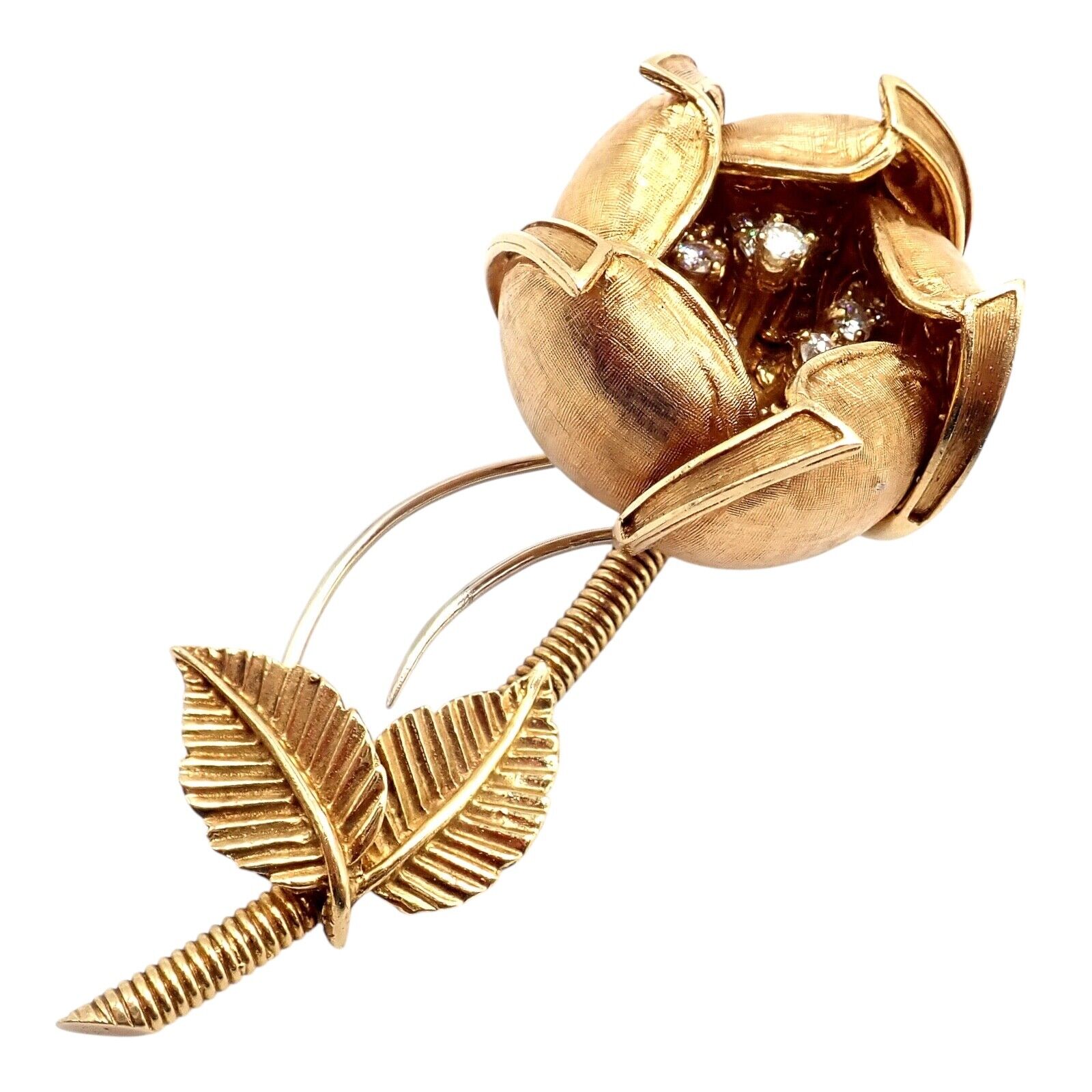 Hammerman Brothers Jewelry & Watches:Fine Jewelry:Brooches & Pins Hammerman Brothers 18k Yellow Gold Diamond Rose Flower Night & Day Brooch Pin