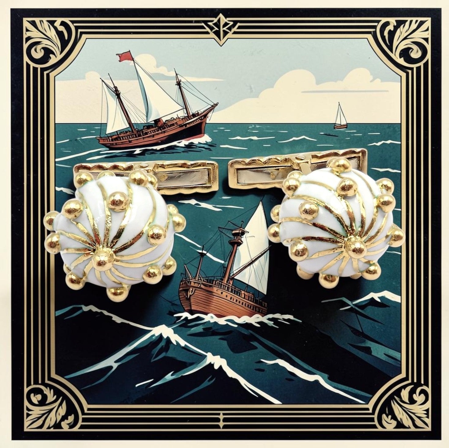 Vintage! David Webb 18k Yellow Gold White Enamel Ball Spike Cufflinks | Fortrove