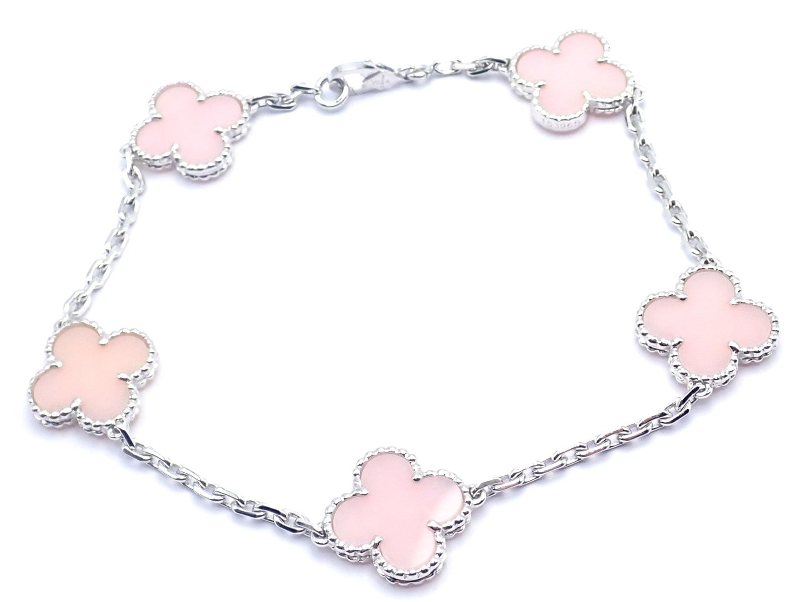 Authentic! Van Cleef & Arpels Alhambra 18k White Gold Pink Stone Bracelet Cer. | Fortrove