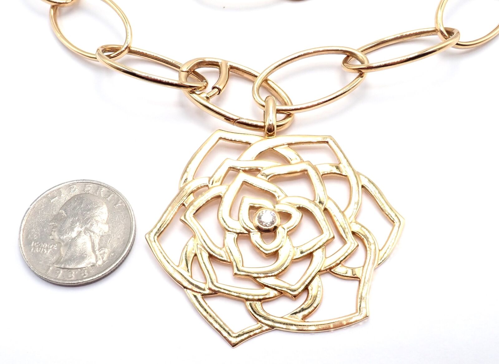 Authentic! Piaget 18k Rose Gold Diamond Large Flower Pendant Link Necklace Cert. | Fortrove