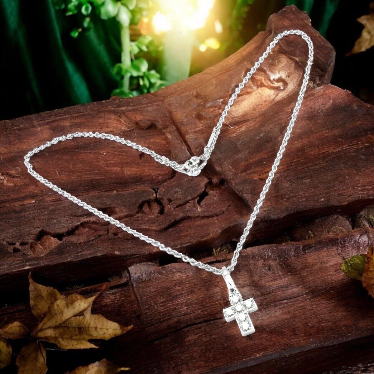 Authentic! Cartier 18k White Gold Diamond Cross Pendant Chain Necklace | Fortrove