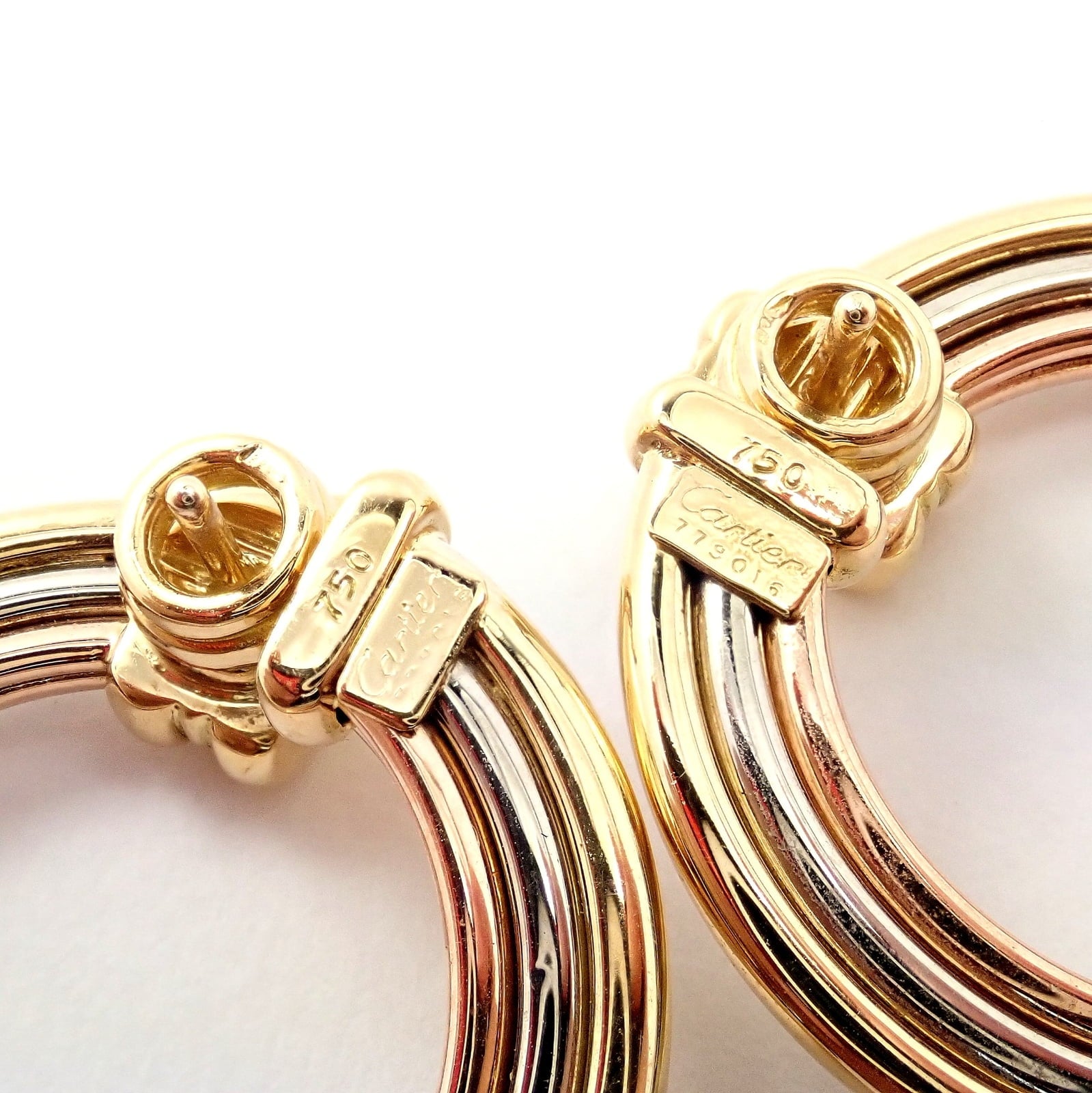 Cartier Jewelry & Watches:Fine Jewelry:Earrings Authentic! Cartier 18k Tri-Color Gold Large Trinity Hoop Earrings