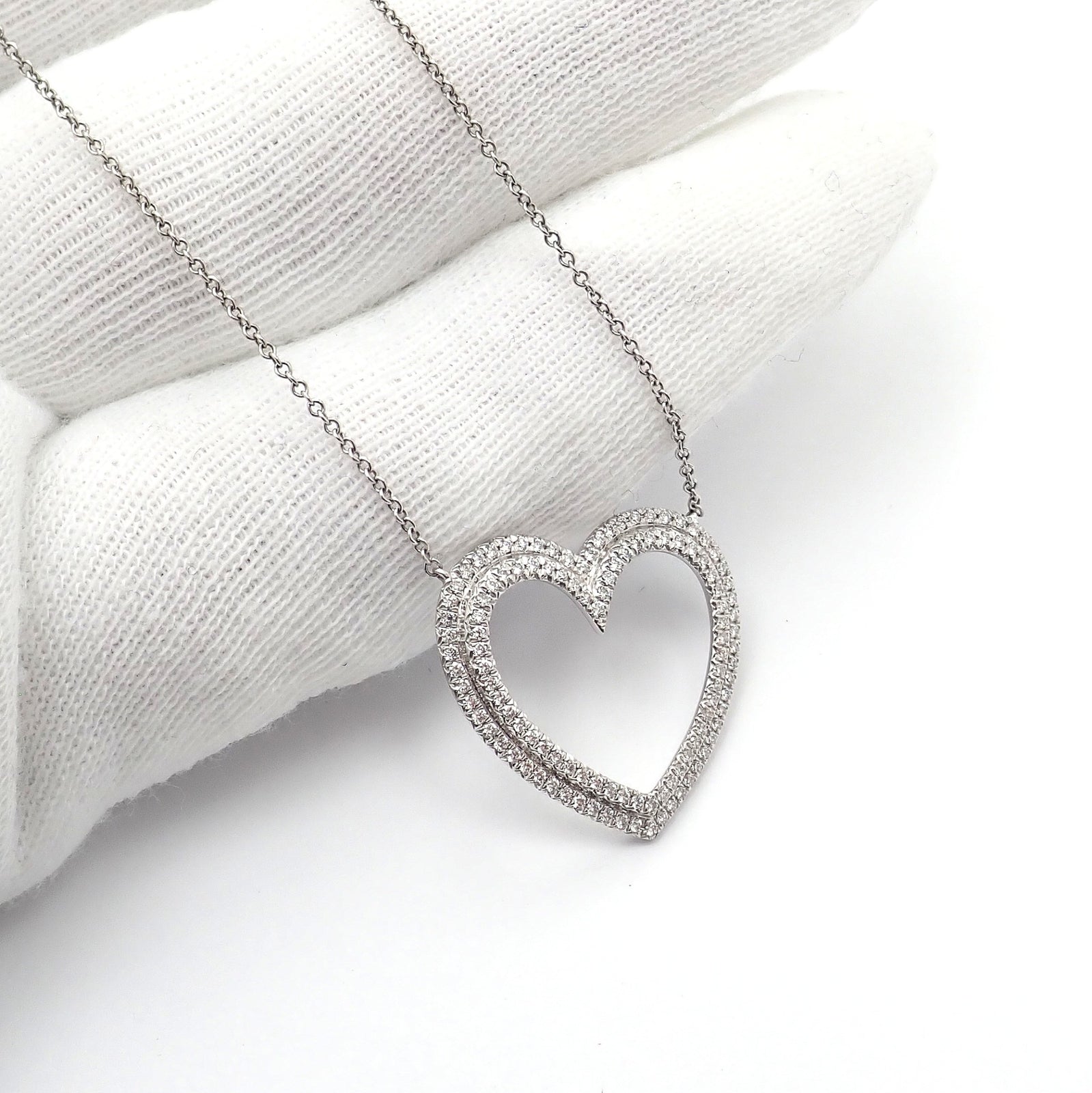 Tiffany & Co Platinum Diamond Heart Double Metro Medium Pendant Necklace | Fortrove