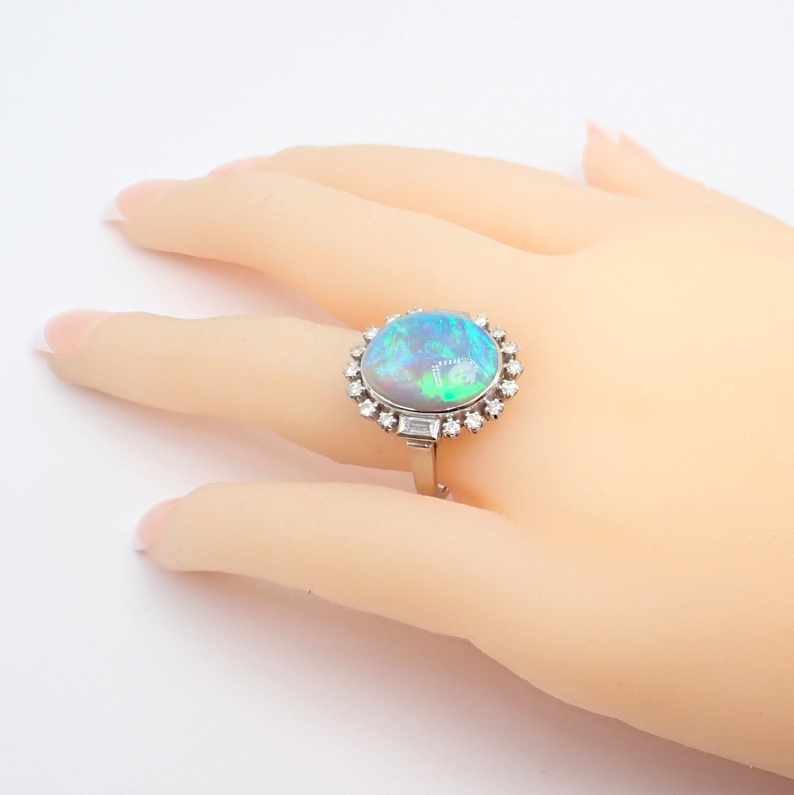 Estate Jewelry & Watches:Vintage & Antique Jewelry:Rings Antique Vintage Estate Palladium Diamond Opal Ring