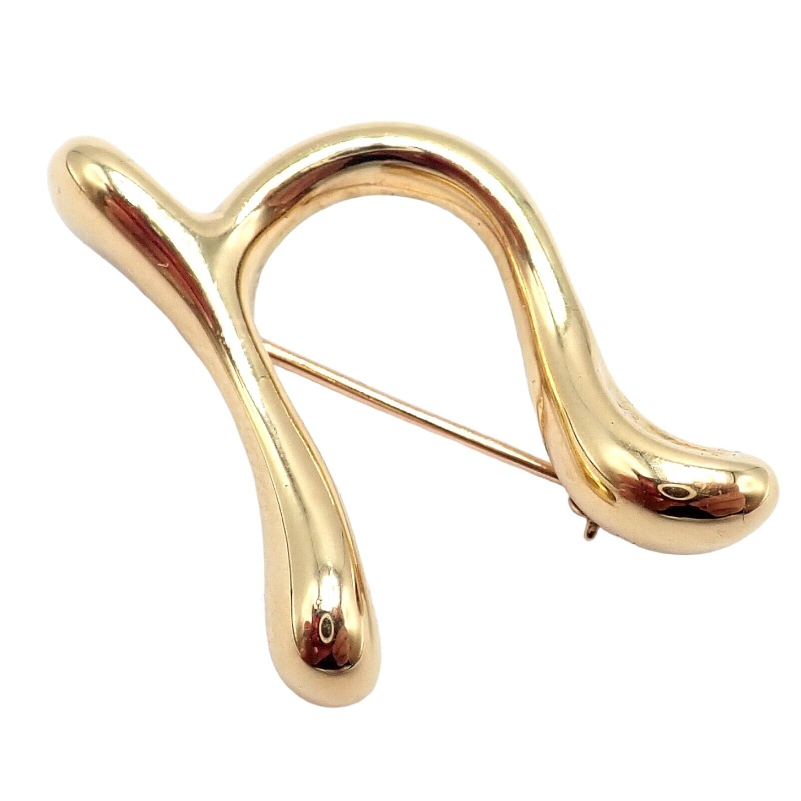 Authentic! Tiffany & Co Peretti 18k Yellow Gold Initial N Pin Brooch 1983 | Fortrove