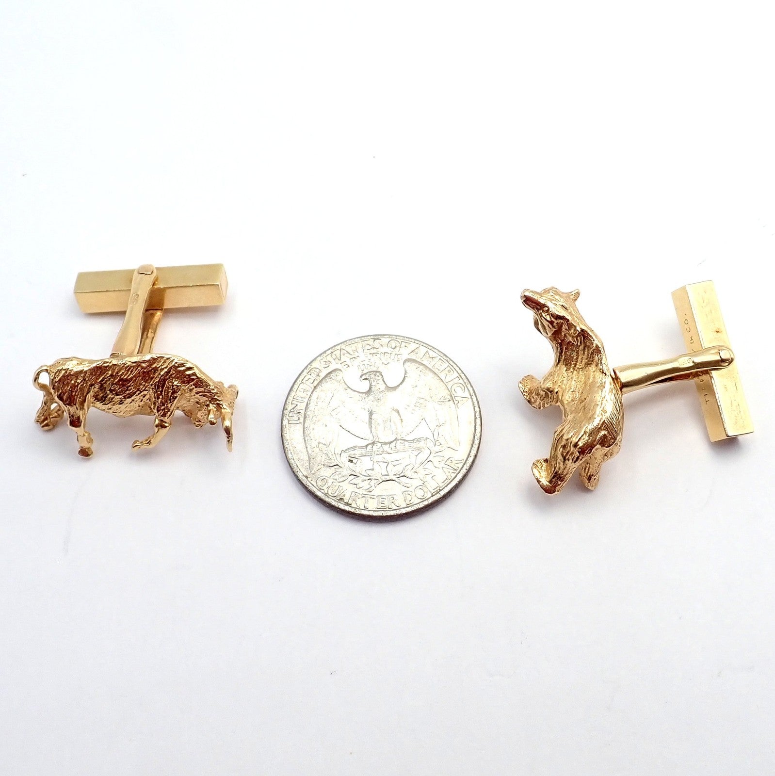 Tiffany & Co. Jewelry & Watches:Men's Jewelry:Cufflinks Rare! Vintage Tiffany & Co. 14k Yellow Gold Stock Market Bull Bear Cufflinks