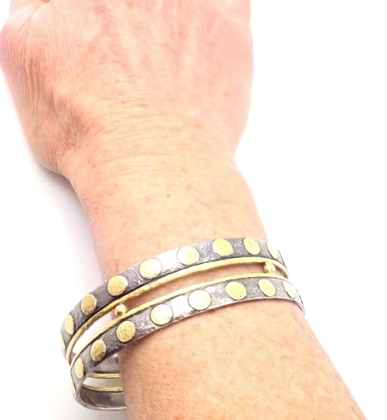 Authentic! Gurhan Deco 24k Yellow Gold Sterling Silver Bangle Bracelet Paper | Fortrove