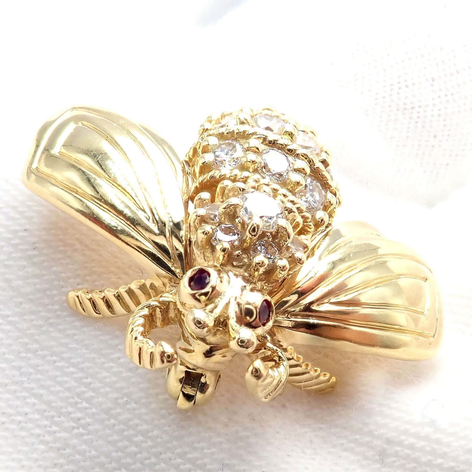 Authentic! Tiffany & Co 18k Yellow Gold Bee Fly Insect Diamond Pin