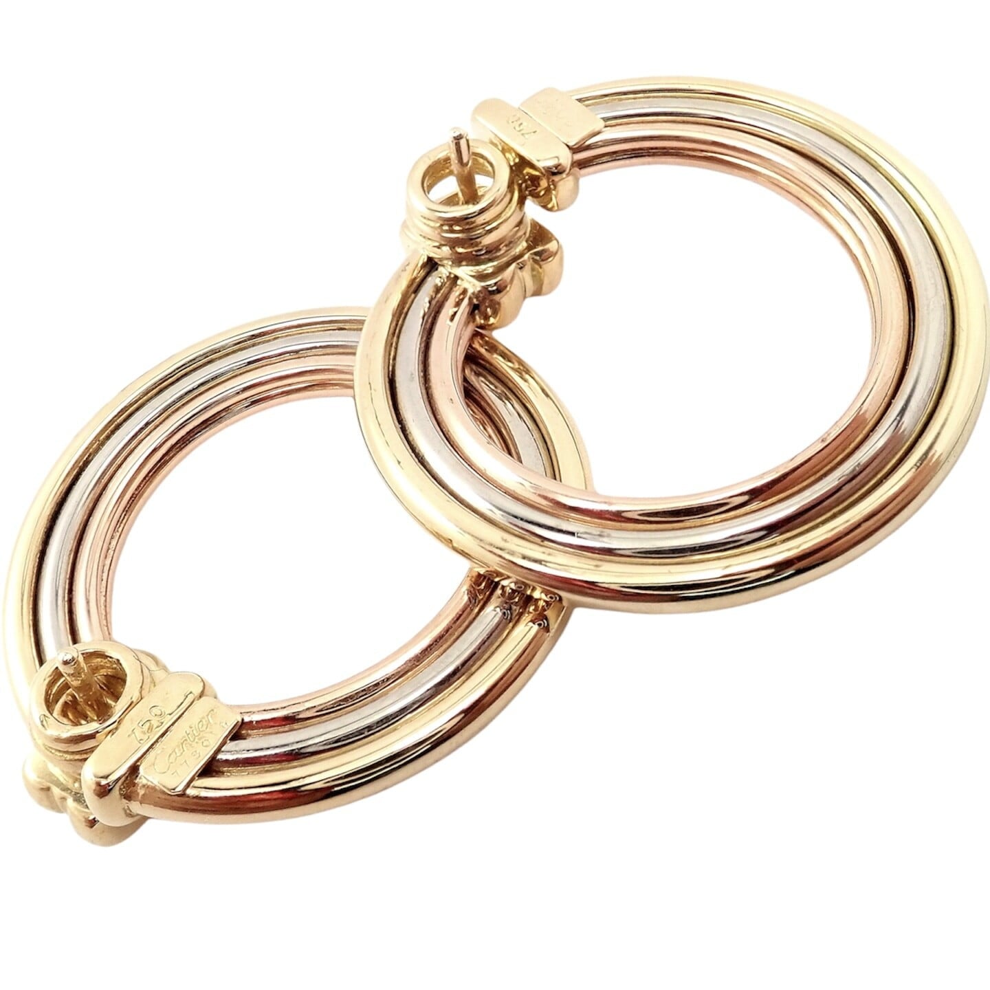 Cartier Jewelry & Watches:Fine Jewelry:Earrings Authentic! Cartier 18k Tri-Color Gold Large Trinity Hoop Earrings