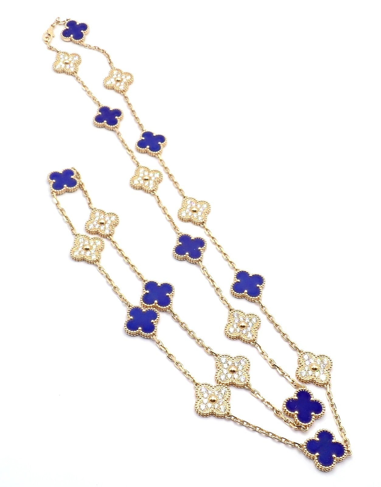 Van Cleef & Arpels Jewelry & Watches:Fine Jewelry:Necklaces & Pendants Van Cleef & Arpels 18k Yellow Gold 20 Motif Alhambra Diamond Lapis Necklace