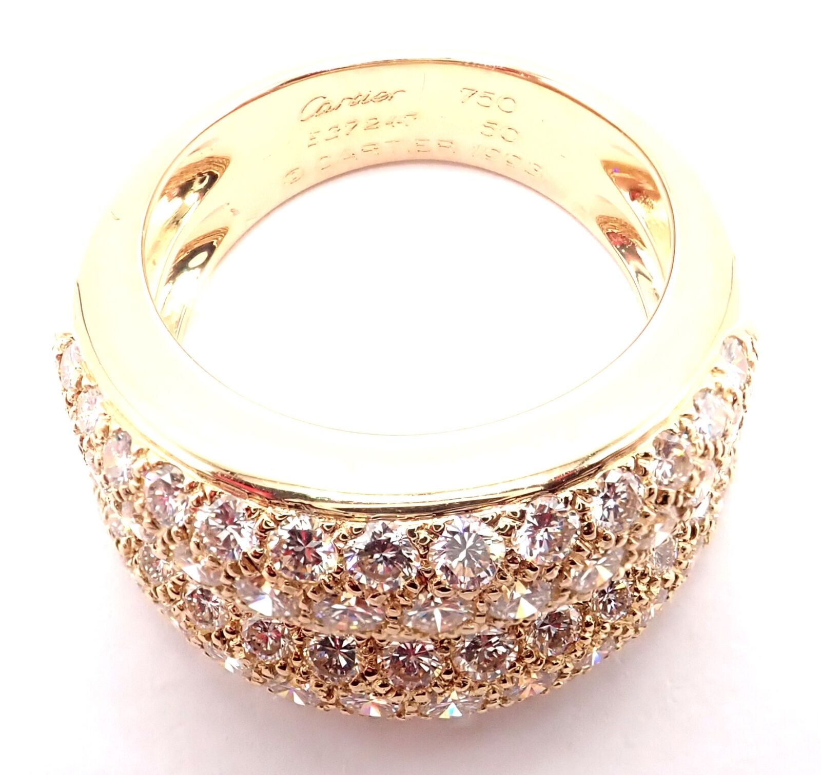 Authentic! Cartier 18k Yellow Gold Double Pave Diamond Band Ring 1993 | Fortrove