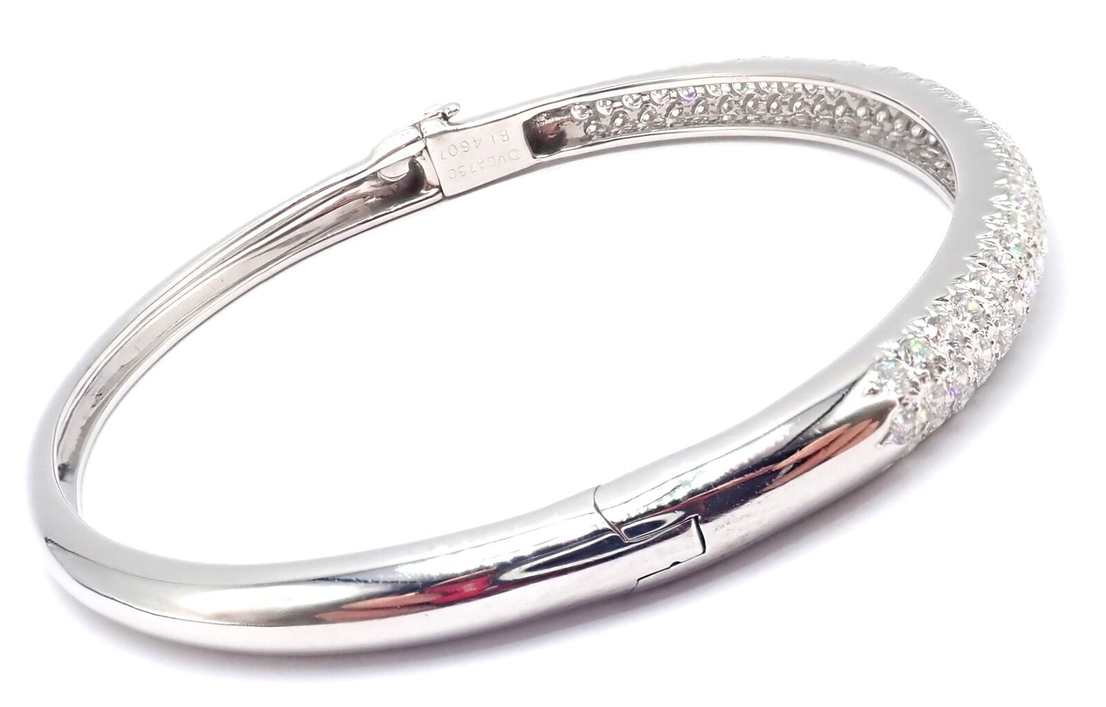 Authentic! Van Cleef & Arpels Eve 18k White Gold Diamond Bangle Bracelet Paper | Fortrove