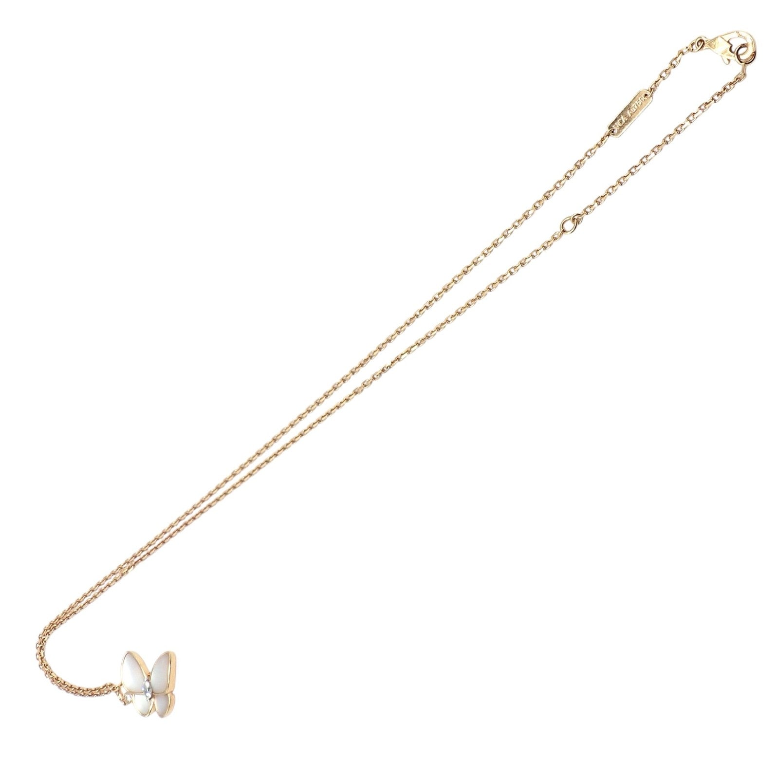 Van Cleef & Arpels 18k Rose Gold Diamond MoP Two Butterfly Pendant Necklace Cert | Fortrove