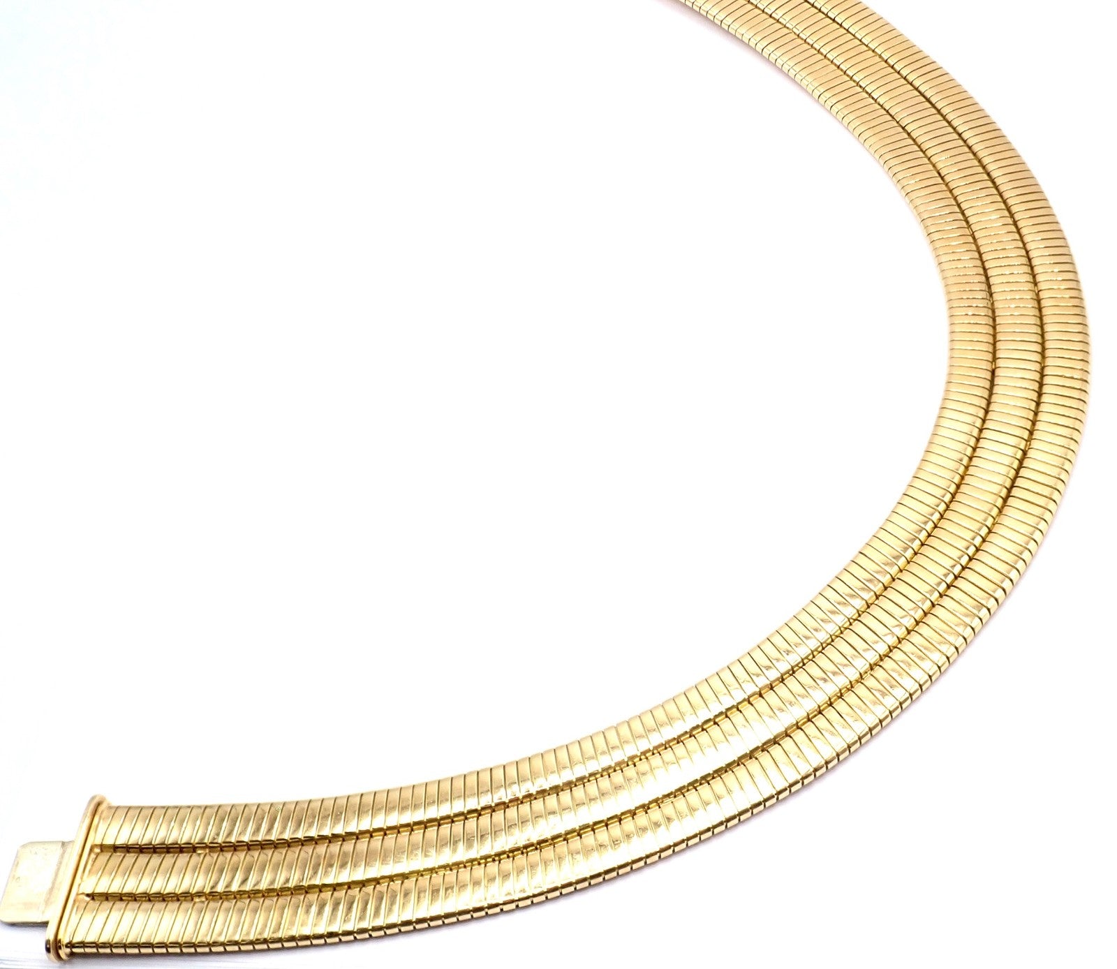 Authentic! Bvlgari Bulgari Three Rows Tubogas 18k Yellow Gold Choker Necklace | Fortrove