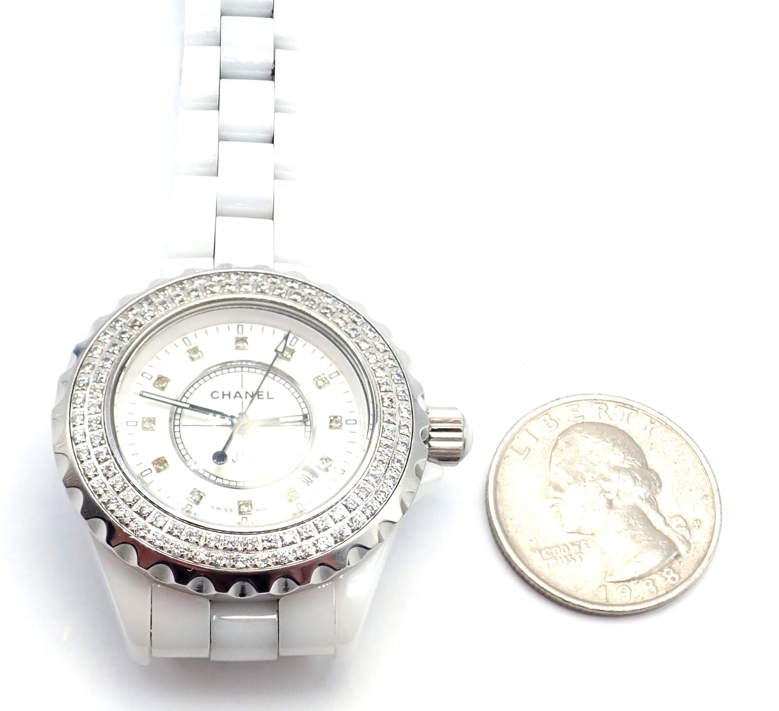 CHANEL Jewelry & Watches:Watches, Parts & Accessories:Watches:Wristwatches Authentic! Chanel J12 White Ceramic 33mm Automatic Diamond Watch DN23788