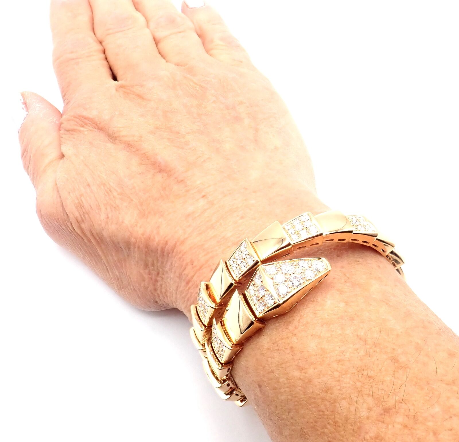 Authentic! Bulgari Bvlgari Serpenti Viper 18k Rose Gold Diamond Bangle Bracelet | Fortrove