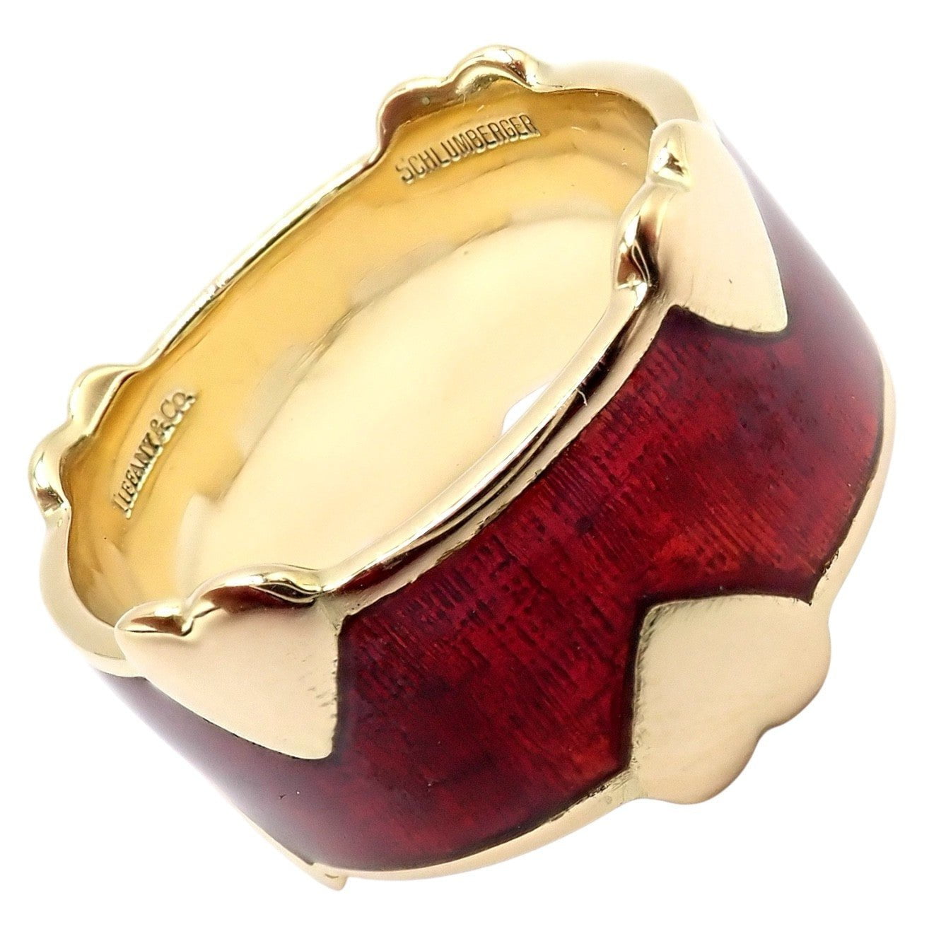 Tiffany & Co Schlumberger 18k Yellow Gold Red Enamel Heart Band Ring sz 6 | Fortrove