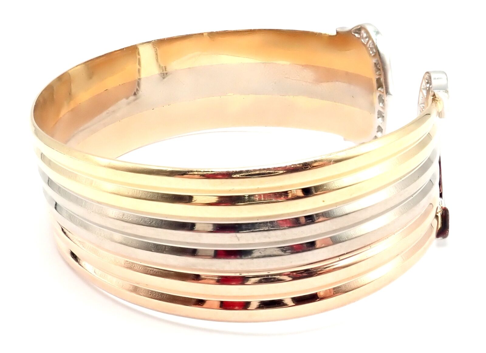 Cartier Jewelry & Watches:Fine Jewelry:Bracelets & Charms Authentic! Cartier 18k Tri-Color Gold Diamond Double C Wide Cuff Bangle Bracelet