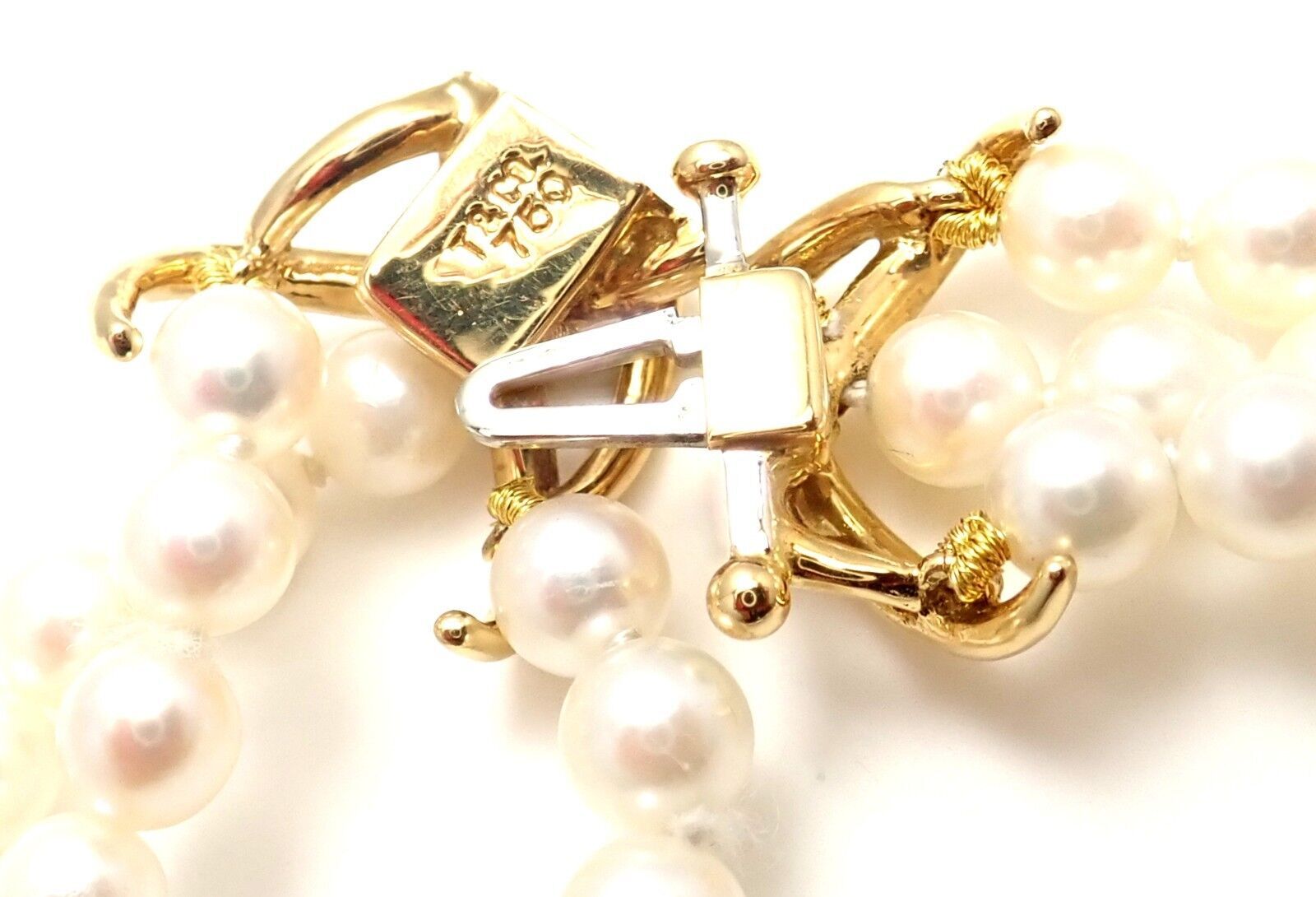 Authentic! Tiffany & Co 18k Yellow Gold Diamond 3 Strand Pearl Necklace | Fortrove