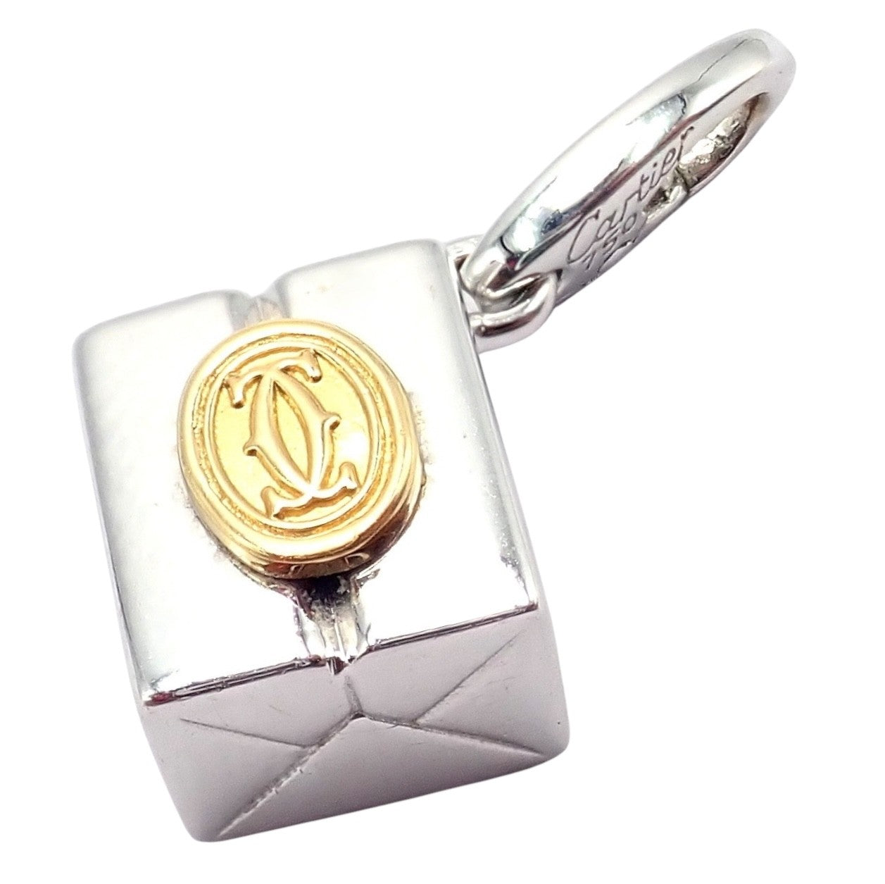 Authentic! Vintage Cartier 18k Yellow White Gold Gift Box Double C Charm Pendant | Fortrove