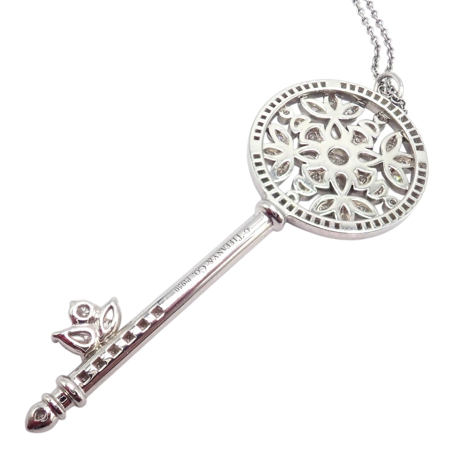 Authentic! Tiffany & Co Platinum Large Victoria Vine Key Pendant Necklace | Fortrove