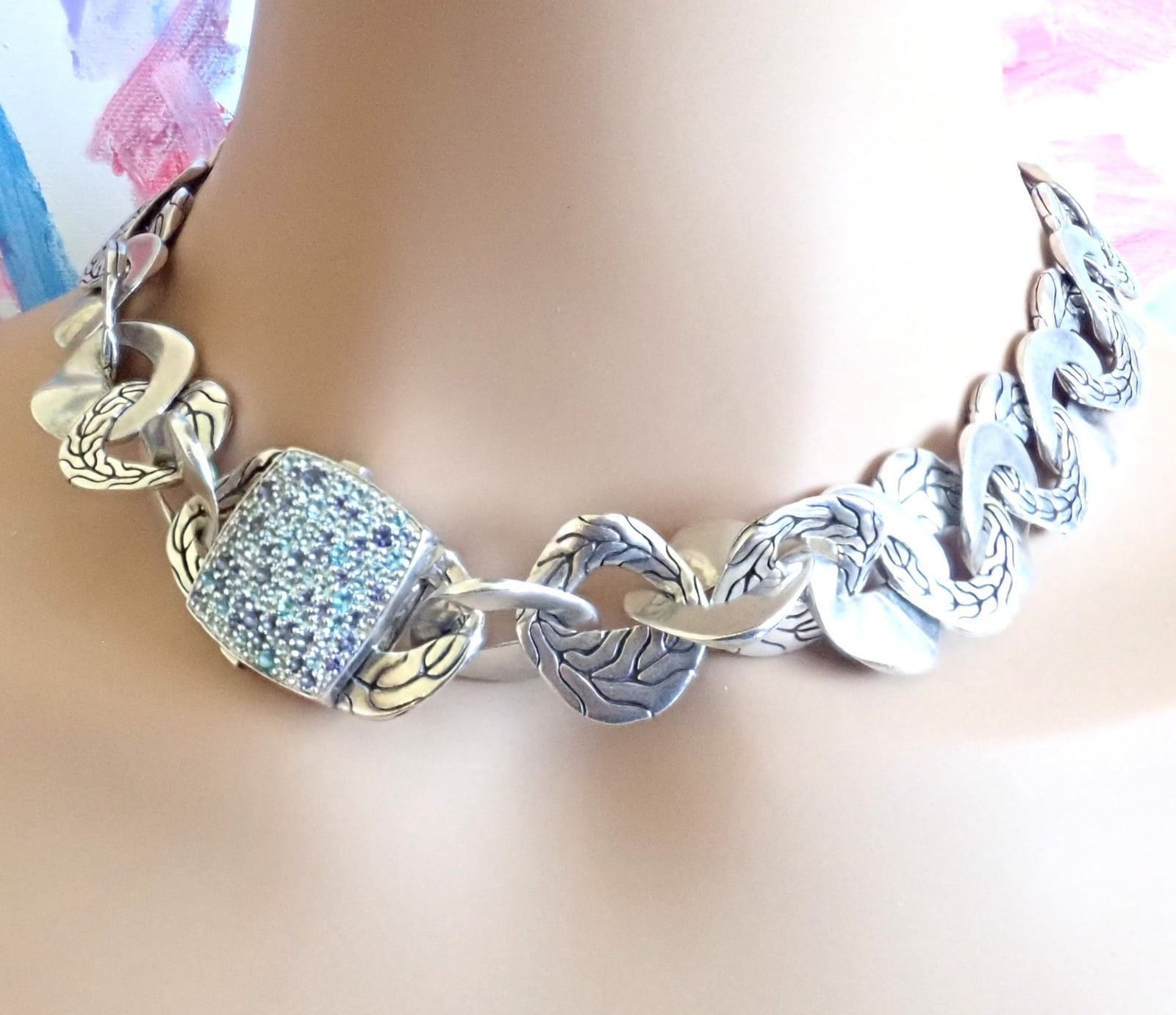 John Hardy Jewelry & Watches:Fine Jewelry:Necklaces & Pendants Authentic! John Hardy Silver Blue Topaz Iolite Kali Lava Large Necklace