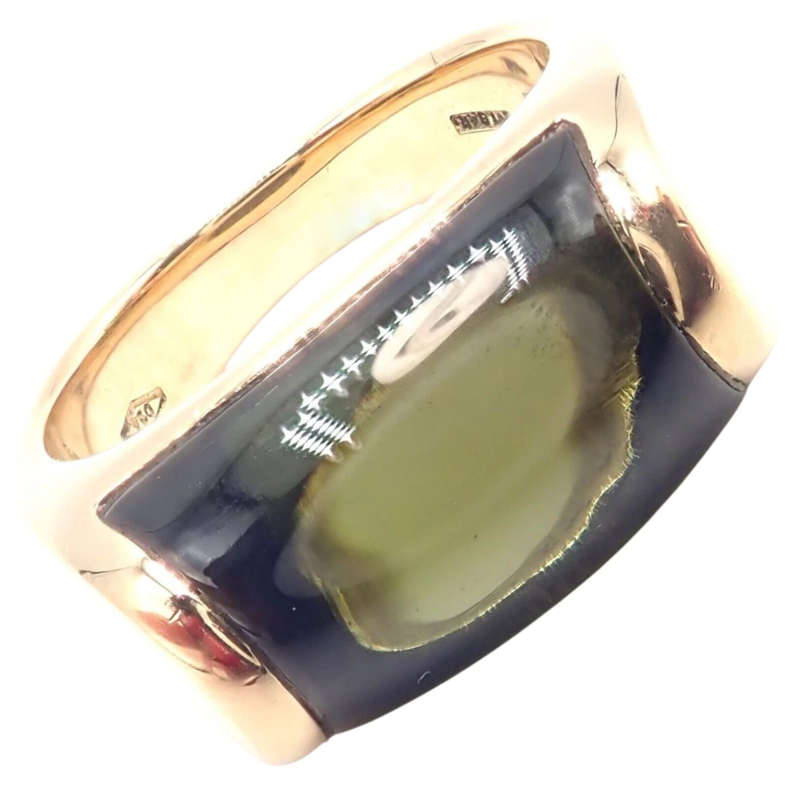 Authentic Bulgari Bvlgari Tronchetto 18k Yellow Gold Large Green Tourmaline Ring | Fortrove