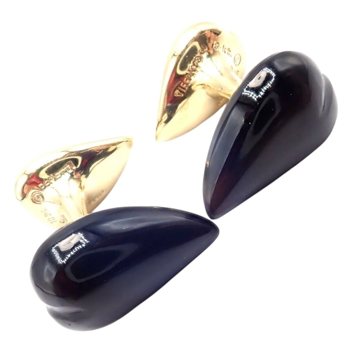 Authentic! Tiffany & Co Peretti 18k Yellow Gold Black Onyx Teardrop Cufflinks | Fortrove