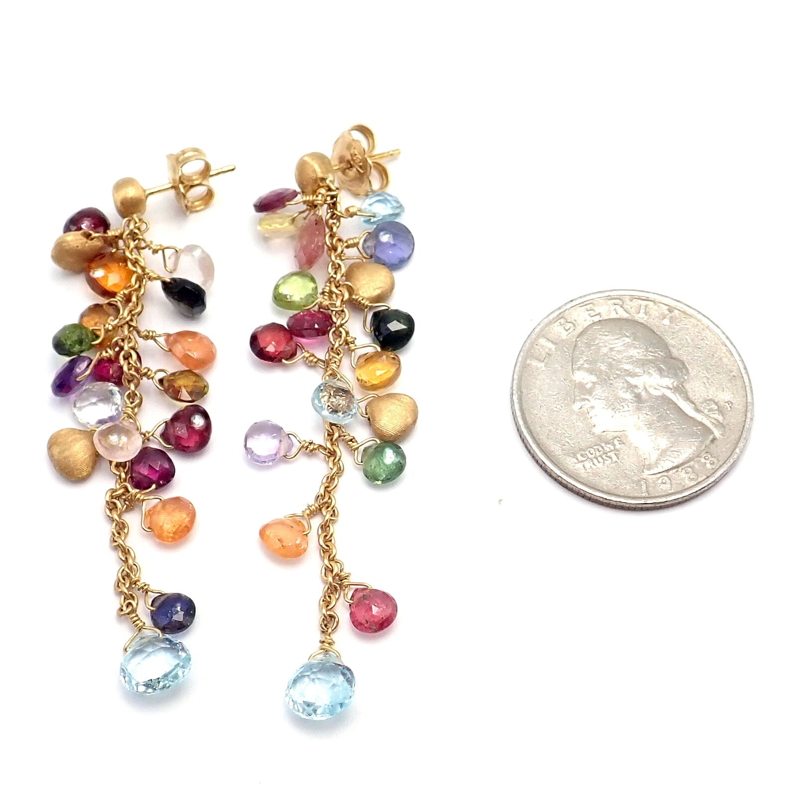 Authentic! Marco Bicego 18k Yellow Gold Paradise Multicolor Gems Earrings | Fortrove