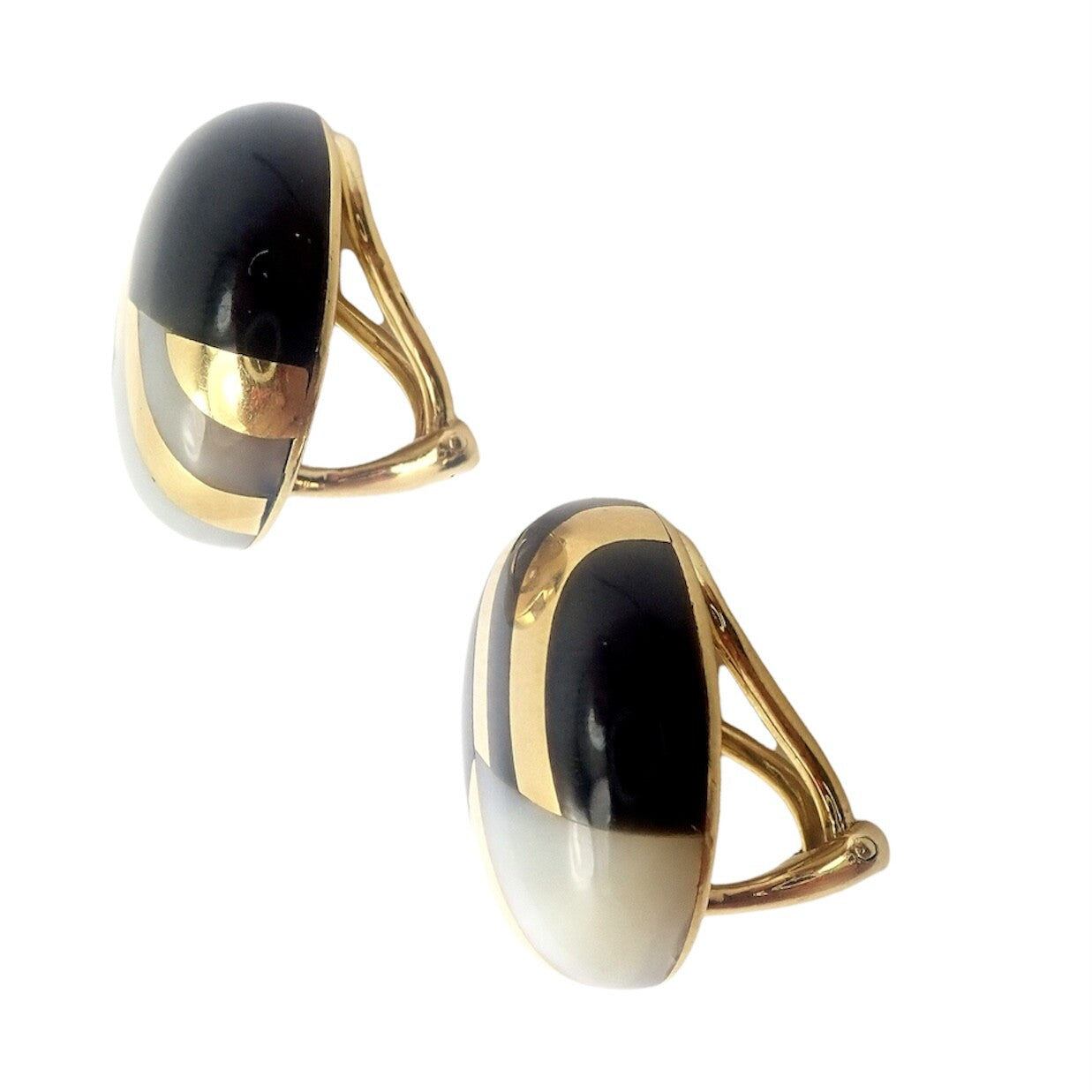 Rare! Tiffany & Co Cummings 18k Yellow Gold Mother of Pearl Black Jade Earrings | Fortrove