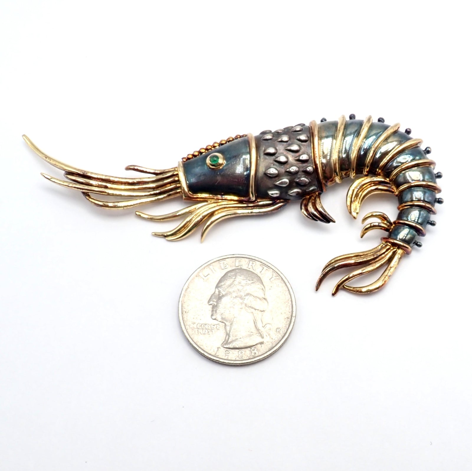 Vintage! Tiffany & Co Silver + 18k Yellow Gold Jumbo Prawn Shrimp Pin Brooch | Fortrove