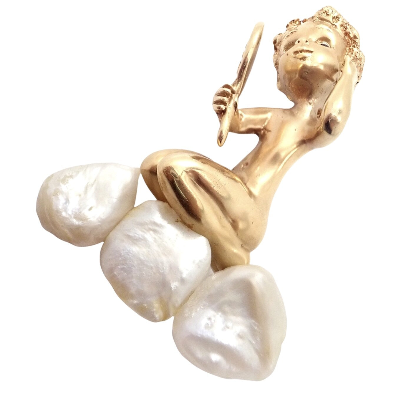 Rare Large Ruser 14k Yellow Gold Sapphire Pearl Mondays Child Pin Brooch | Fortrove