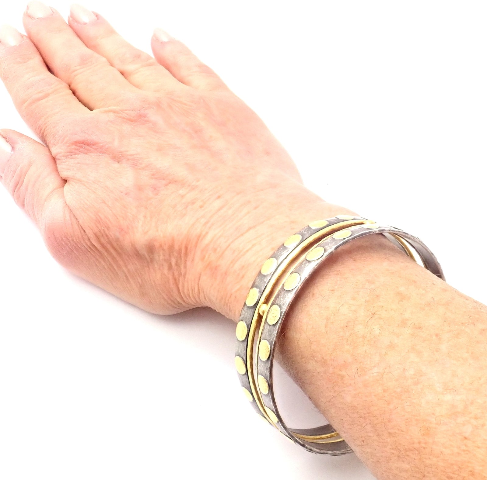 Authentic! Gurhan Deco 24k Yellow Gold Sterling Silver Bangle Bracelet Paper | Fortrove