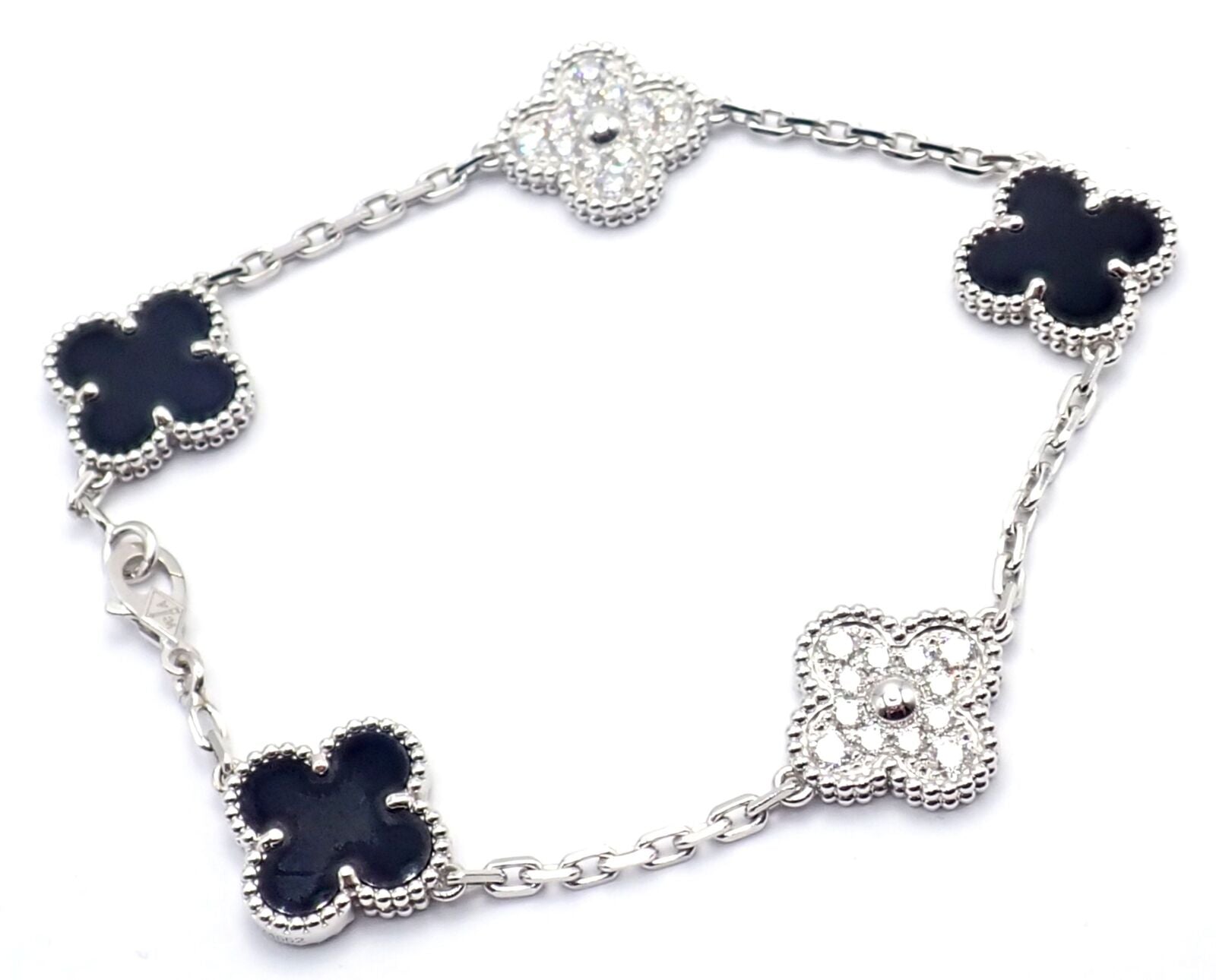 Van Cleef & Arpels Jewelry & Watches:Fine Jewelry:Bracelets & Charms Van Cleef & Arpels 18k White Gold 5 Motif Alhambra Diamond Black Onyx Bracelet