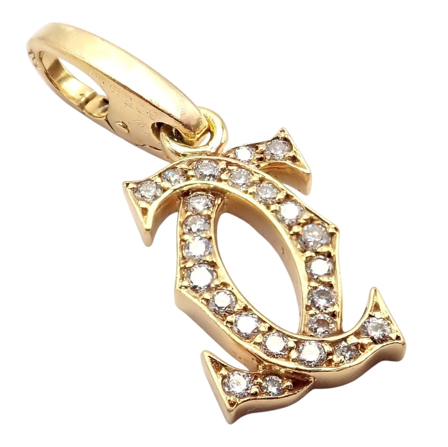 Authentic! Vintage Cartier 18k Yellow Gold Diamond Double C Charm Pendant | Fortrove