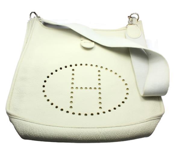 Authentic! Hermes Evelyne Parchment White Clemence Leather GM Handbag Purse | Fortrove