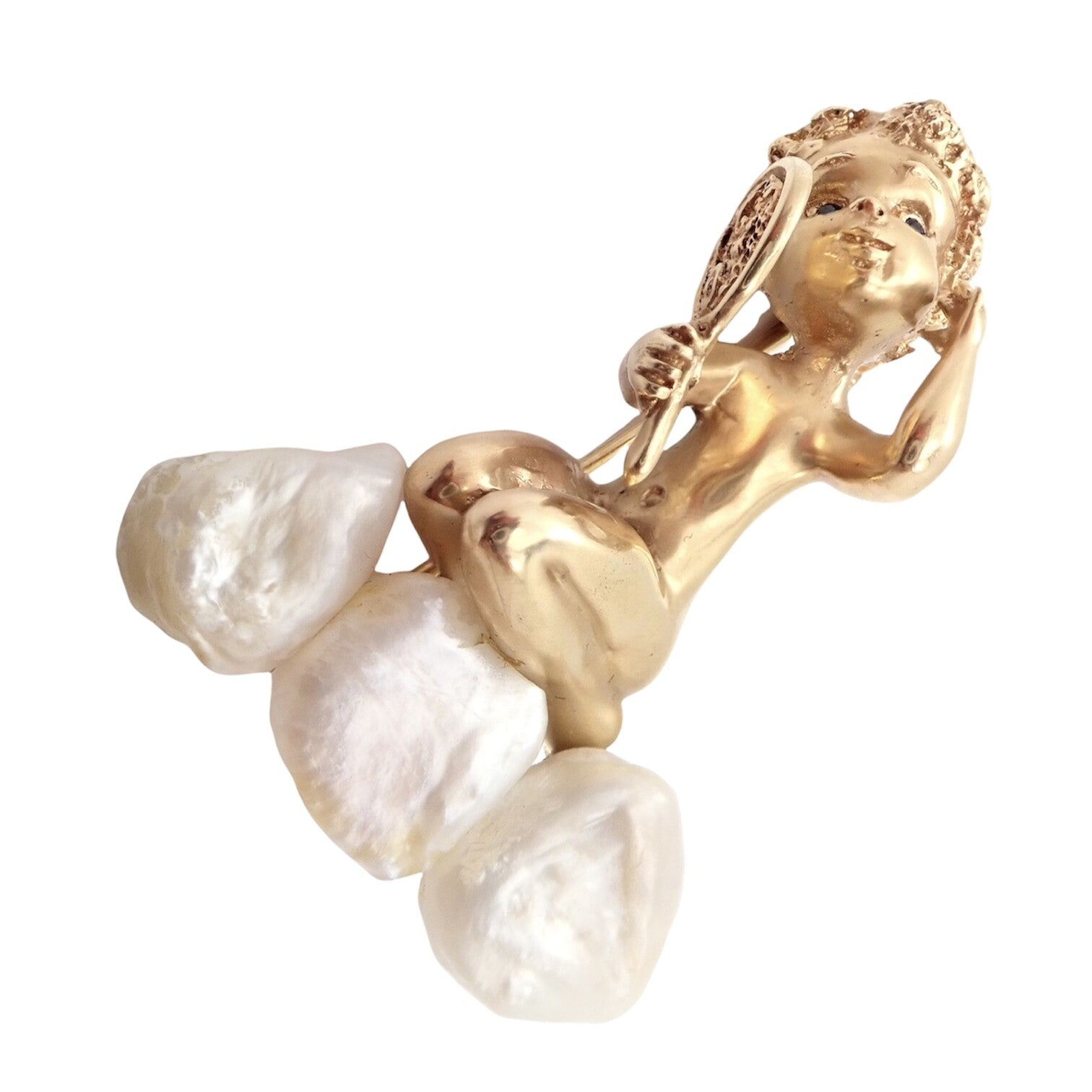 Ruser Jewelry & Watches:Vintage & Antique Jewelry:Brooches & Pins Rare Large Ruser 14k Yellow Gold Sapphire Pearl Mondays Child Pin Brooch