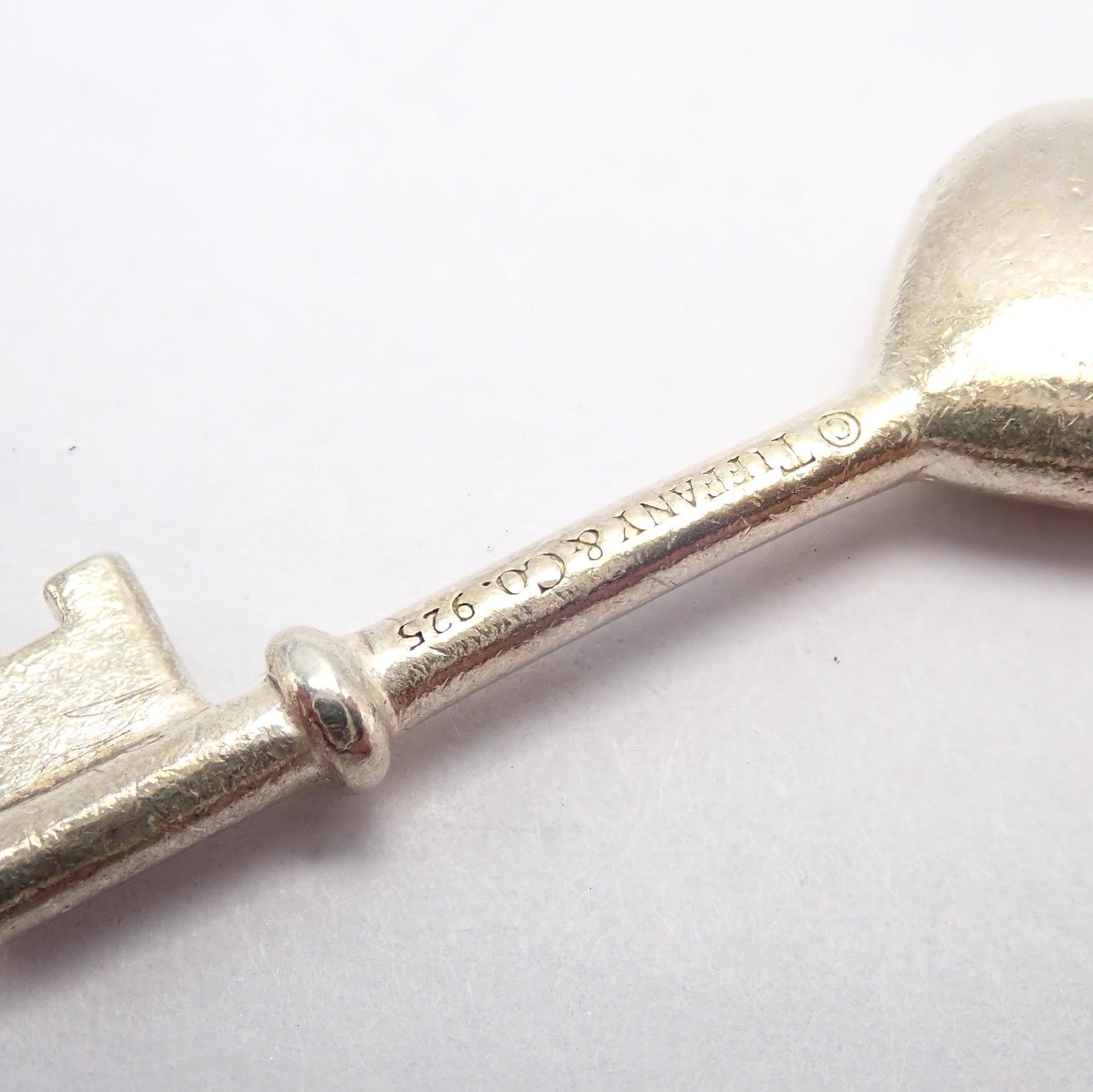 Tiffany & Co. Silver Diamond Key Heart Charm Pendant + Spring Ring Clasp | Fortrove