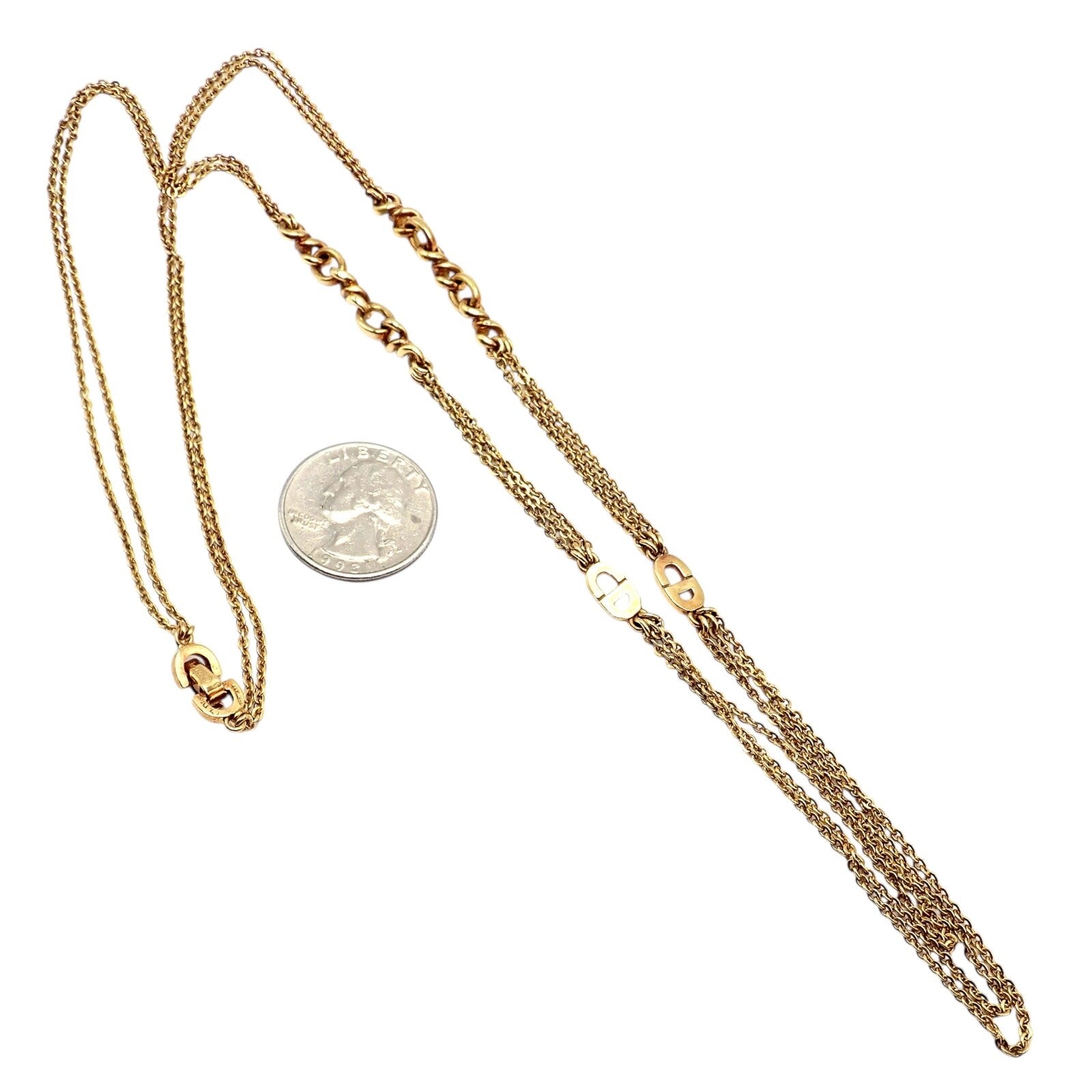 Vintage! Christian Dior Solid 18k Gold CD Three Strand 28" Long Necklace Germany | Fortrove