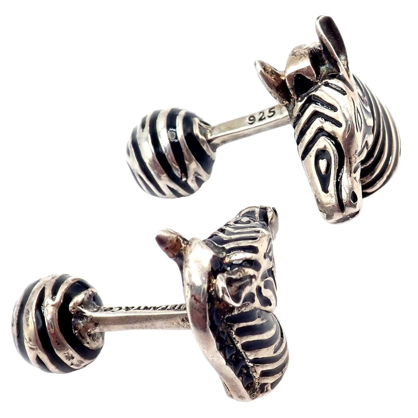 Vintage Tiffany & Co. Silver Black Enamel Zebra Cufflinks | Fortrove