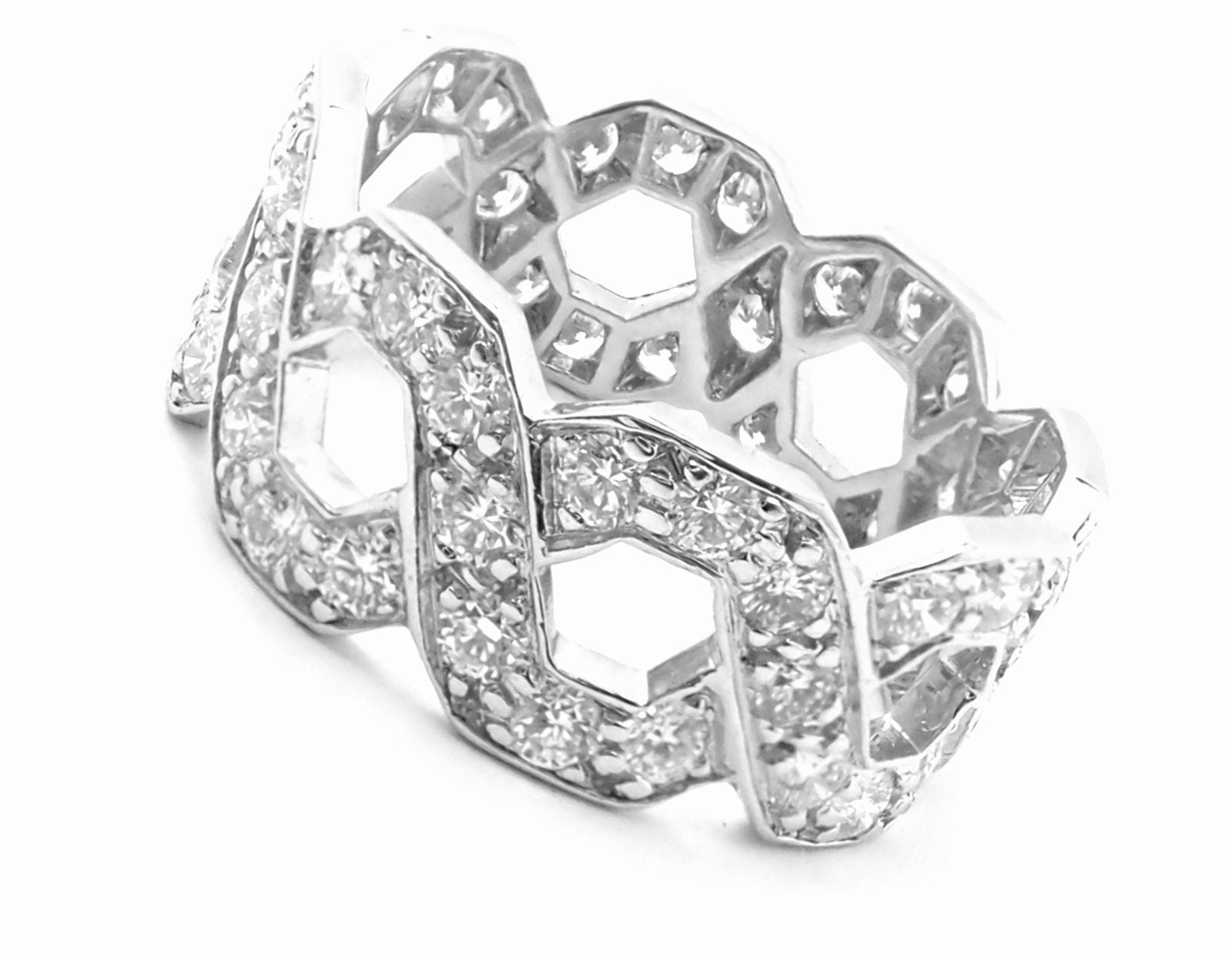 Authentic! Tiffany & Co Platinum Diamond Eternal Wide Link Band Ring Size 5.25 | Fortrove
