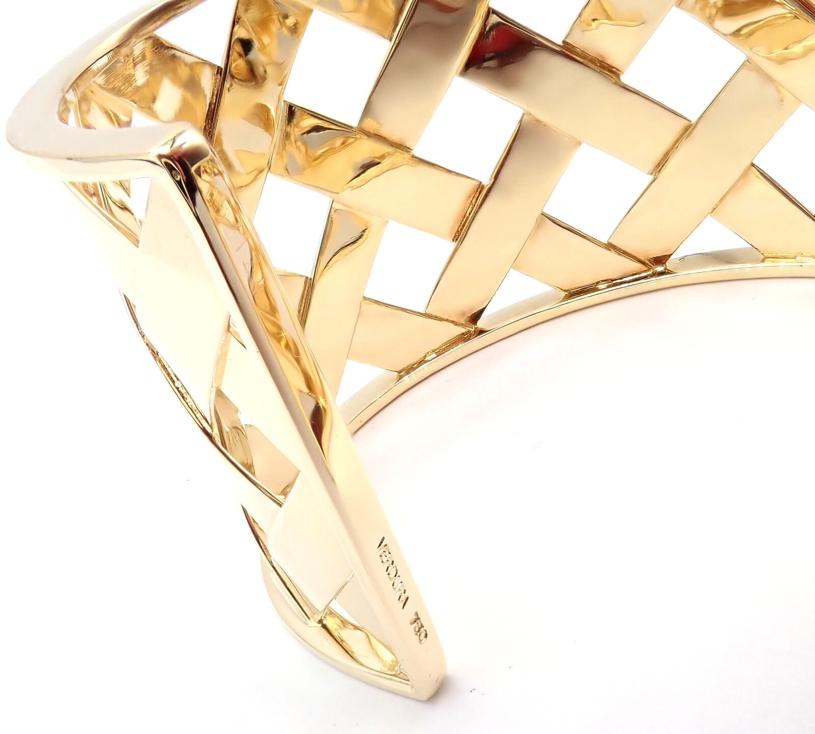 Rare! Authentic Verdura 18k Yellow Gold Criss Cross Wide Cuff Bracelet | Fortrove