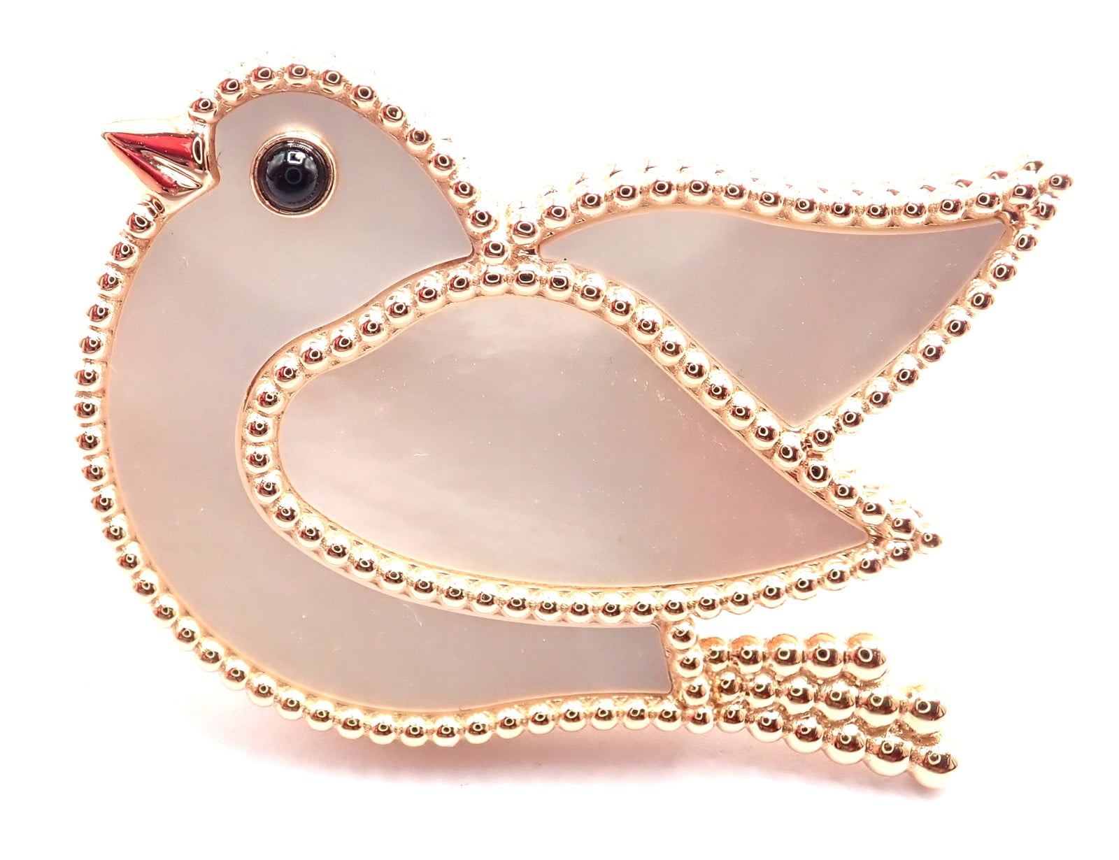 Van Cleef & Arpels Jewelry & Watches:Fine Jewelry:Brooches & Pins Van Cleef & Arpels Lucky Animals Dove 18k Rose Gold MOP Onyx Brooch Cert.