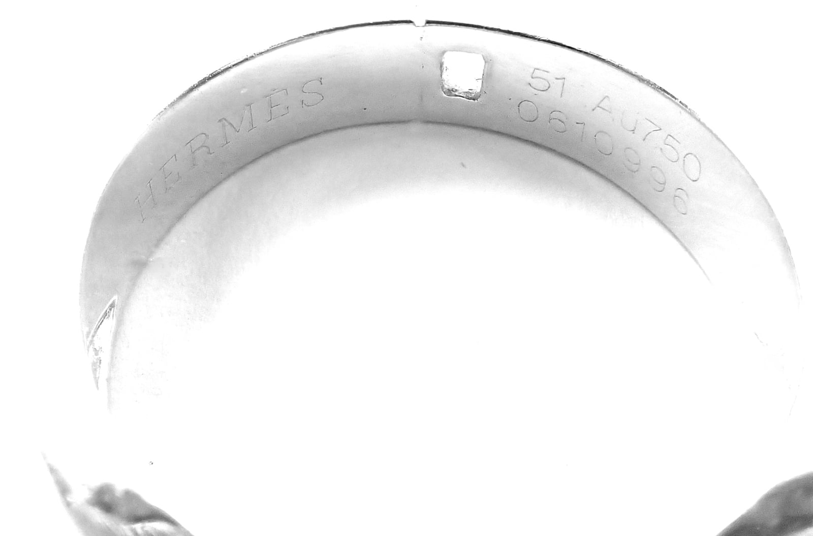 Authentic! Hermes 18k White Gold Diamond H Band Ring